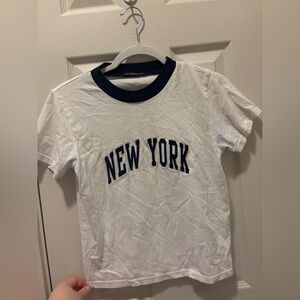 Brandy Melville White and Navy 'New York' Ringer Tee